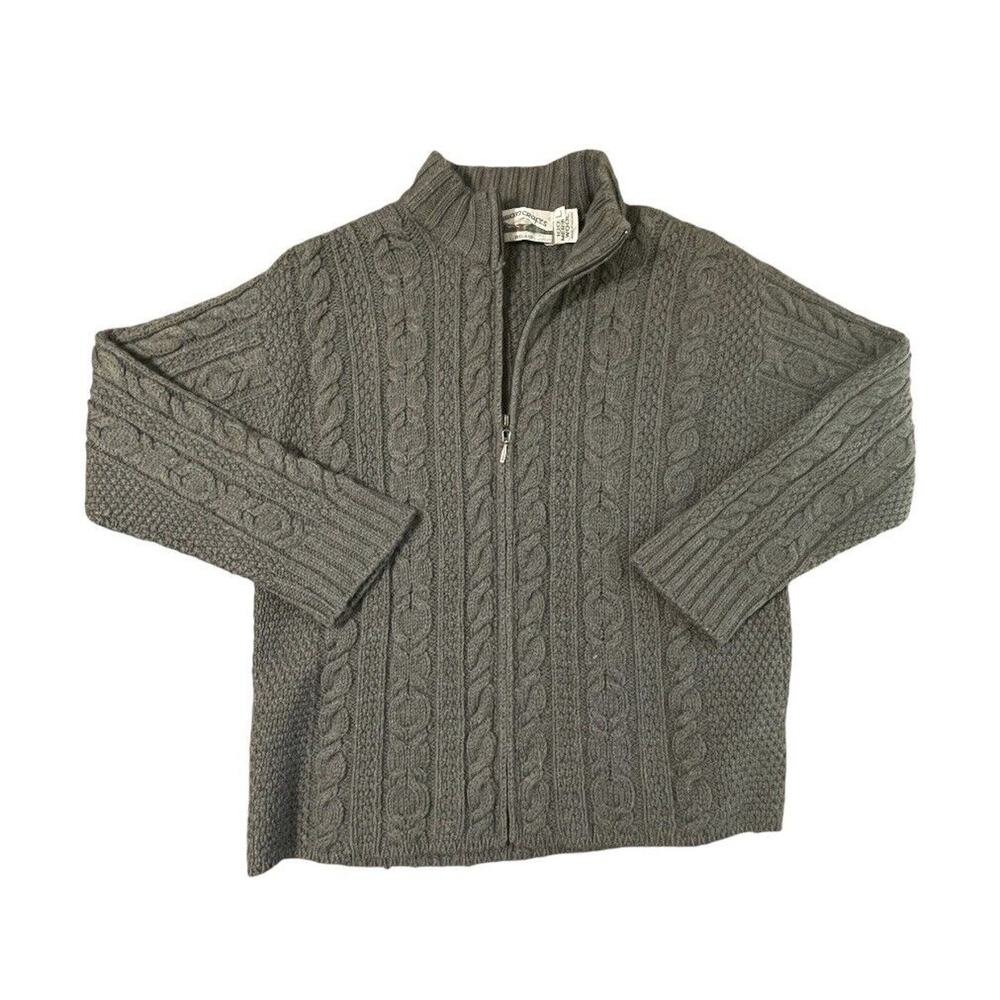 Aran Crafts Merino Wool Chunky Cable Knit Fisherman Jacket Ireland Green L Women